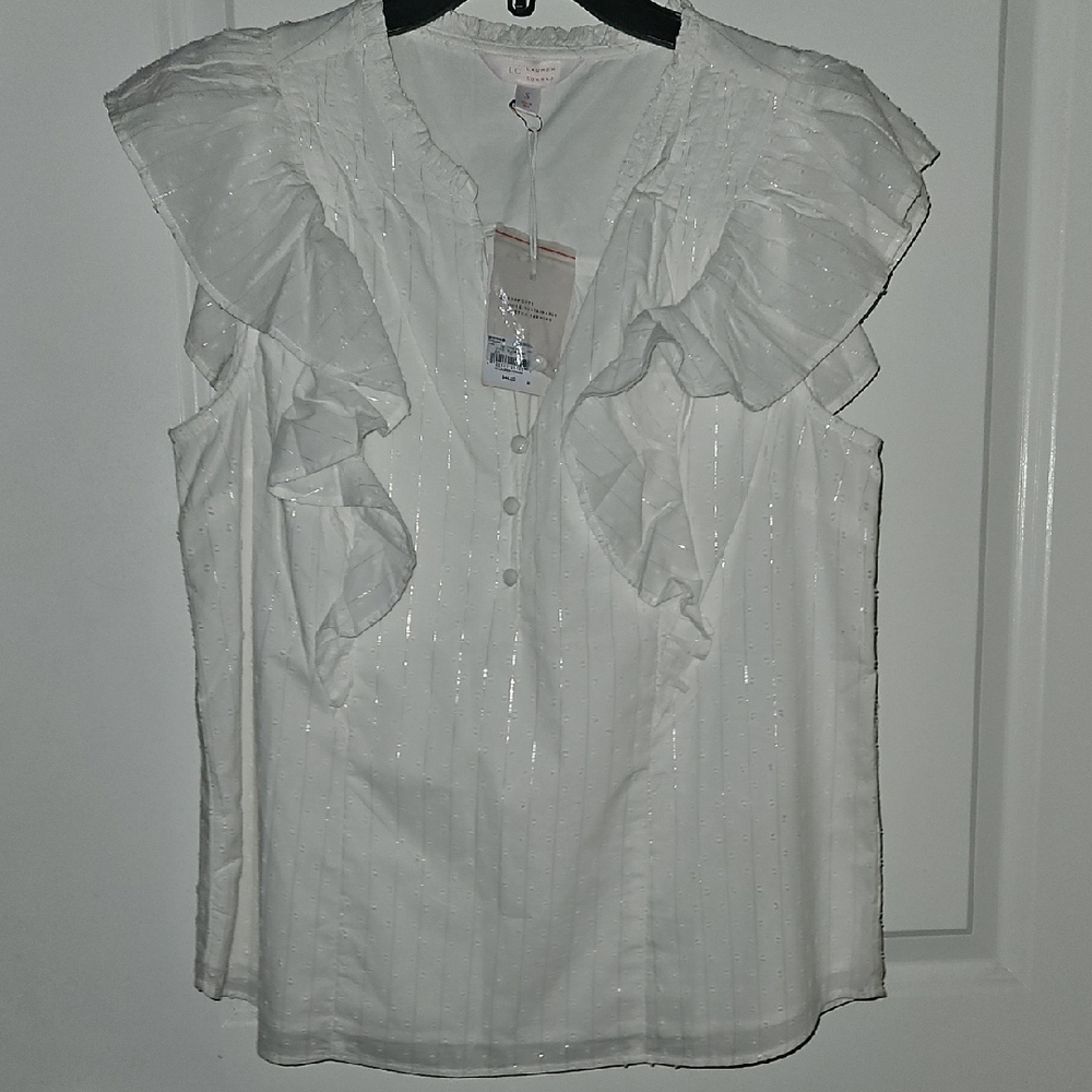 LC Lauren Conrad White Ruffled Blouse